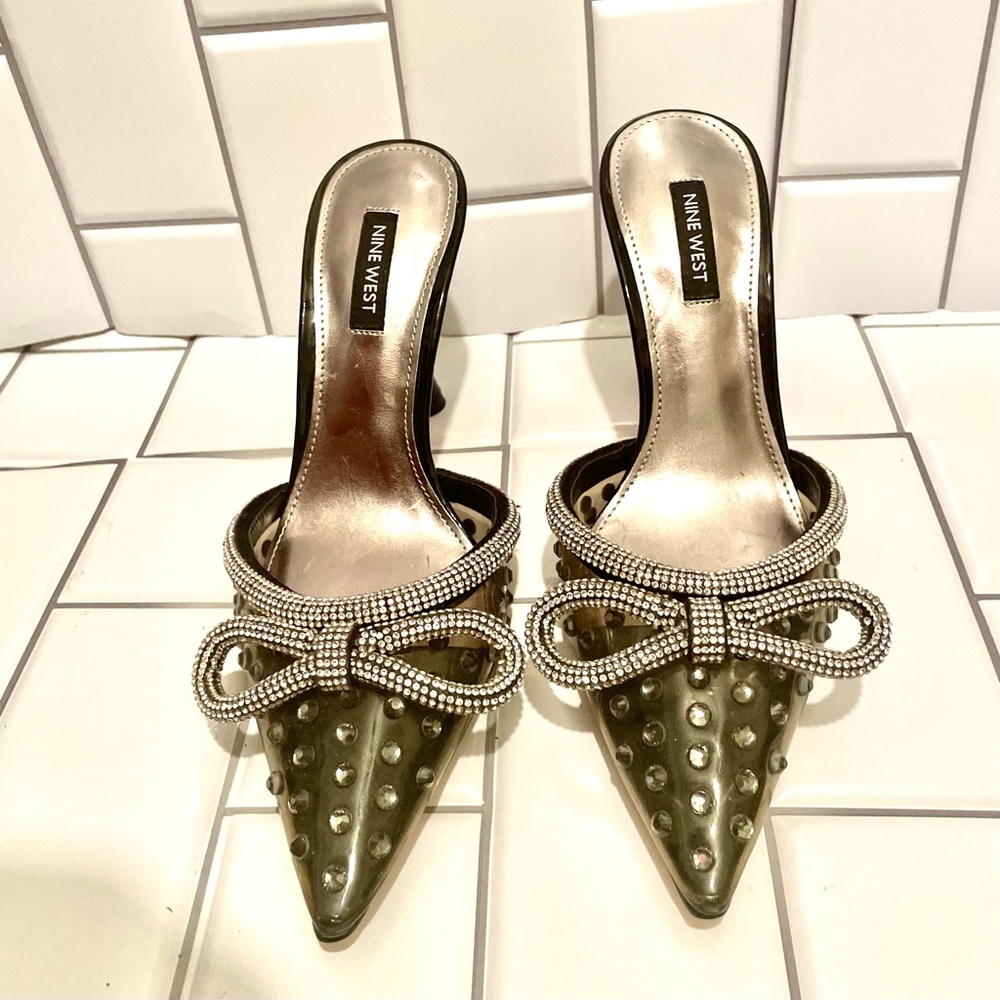 Nine West Nanita Black mules with Rhinestone trim Women’s size 7.5 New - Picture 5 of 5
